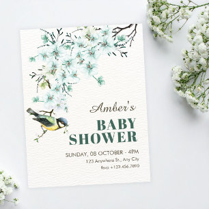Invitación Rama floral pájaro ducha de bebé de primavera