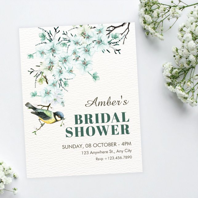 Invitación Rama floral pájaro ducha de novia de primavera (Subido por el creador)
