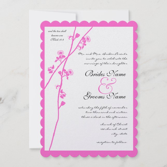 Invitación Rama floral rosa Boda de flores silvestres (Anverso)