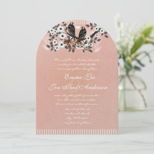 Invitación Rama floral rosa Vintage Aves Boda #2