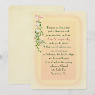 Invitación rama floral sobre Boda amarillo suave Vow Renovaci