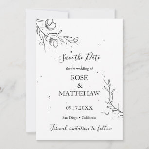 Invitación Rama florecida y gotas de tinta Save the Date