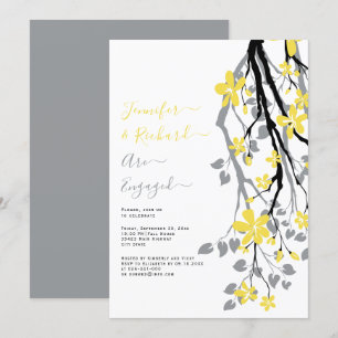 Invitación Rama gris con fiesta de compromiso de flores amari