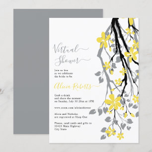 Invitación Rama gris, flores amarillas ducha virtual de novia