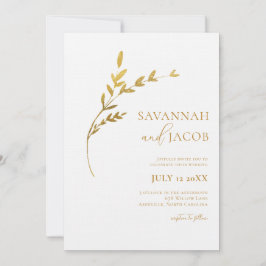 Invitación Rama Minimalista blanco y Boda de hojas de oro