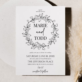 Invitación Rama Minimalista mínima y Boda de la corona de hoj