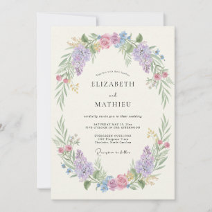 Invitación Rama oval de boda de lavanda rubor