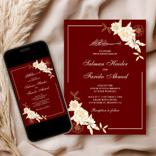 Invitación Rama Roja Crema Floral Rama Boda Musulmana