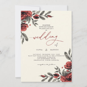 Invitación Rama Rosa de Crimson florece Boda