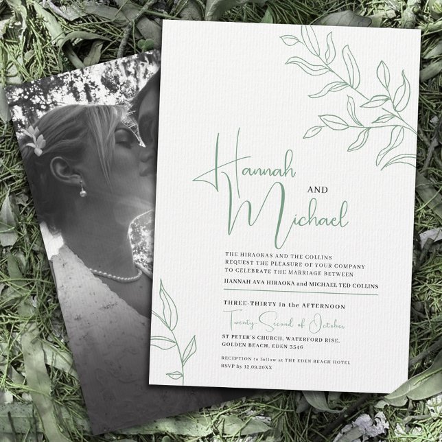 Invitación Rama verde del boda del esbozo de hojas (Subido por el creador)