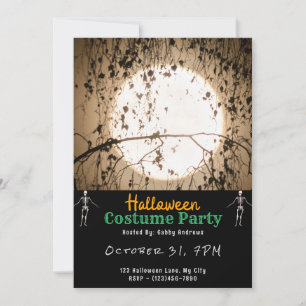 Invitación Rama y Hojas de Luna Llena Negra Halloween