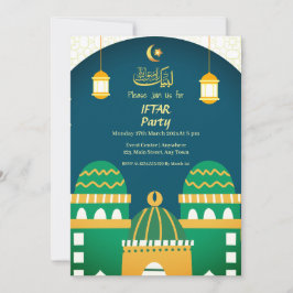 Invitación Ramadan Cute Mosque Calligrafía de Oro Iftar Fiest
