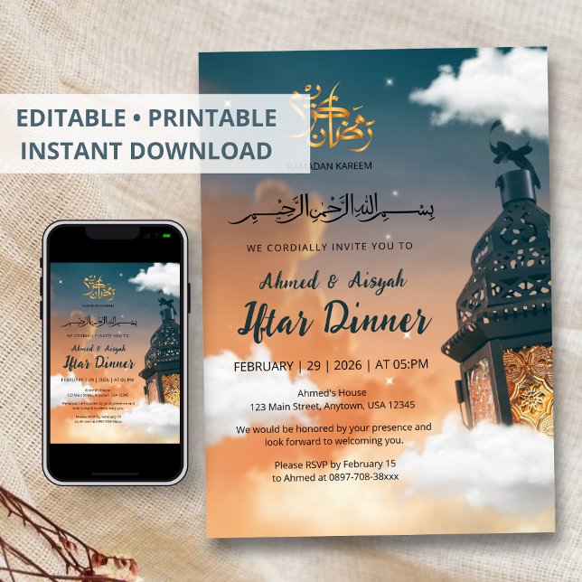 Invitación Ramadan Iftar Invitation with Glowing Lantern (Subido por el creador)