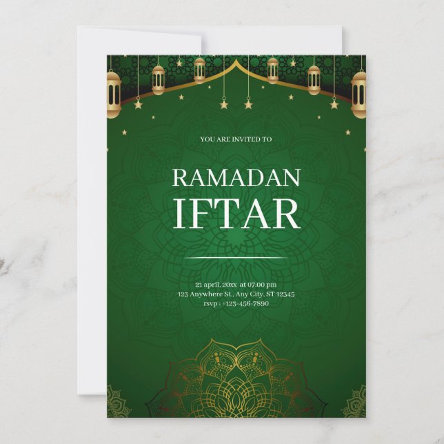Invitación Ramadán Iftar Verde Moderno (Anverso)