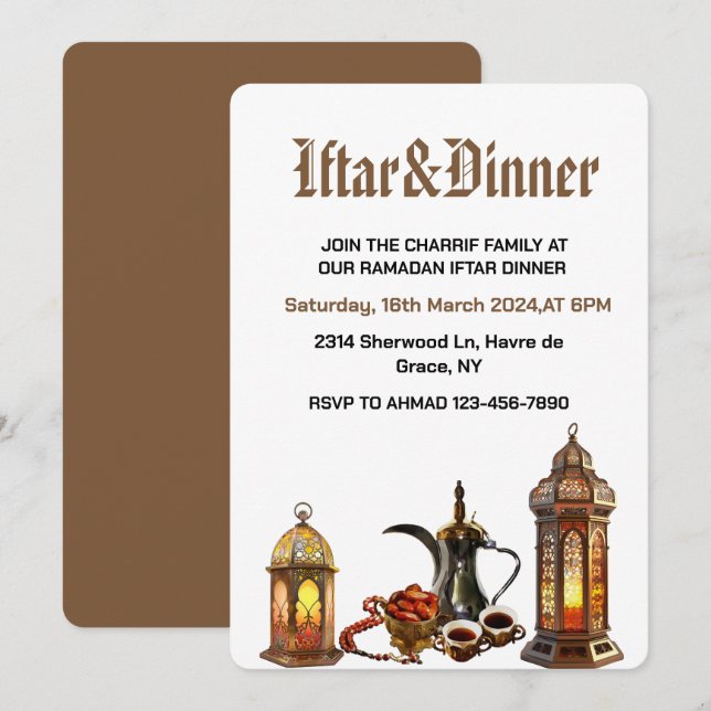 Invitación Ramadan Kareem 2025 fiesta de la cena Iftar (Anverso / Reverso)