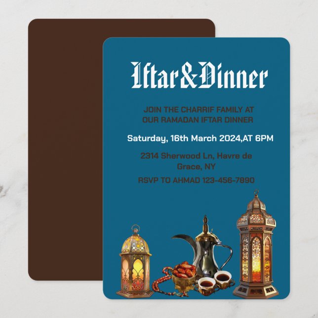 Invitación Ramadán Kareem cena de iftar celebración de fiesta (Anverso / Reverso)