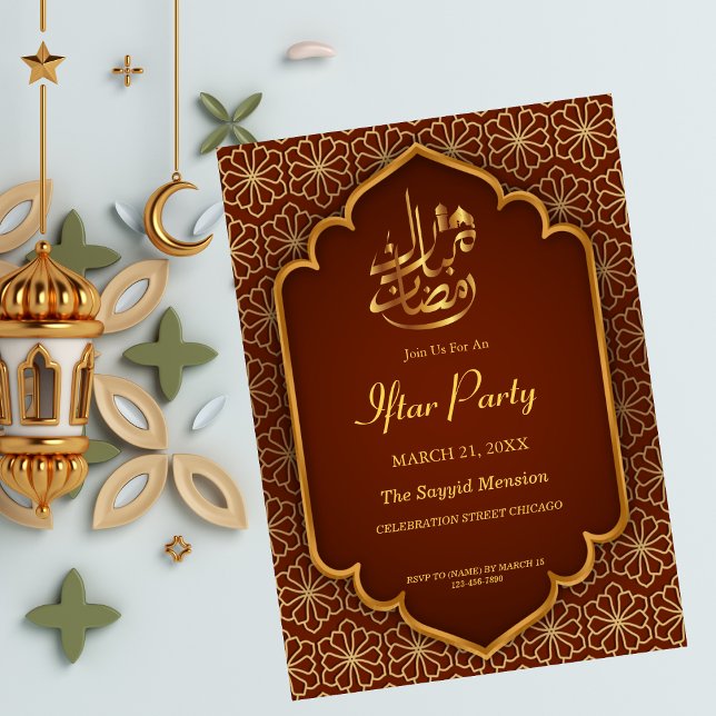 Invitación Ramadan Mubarak Brown Fiesta Golden Floral Iftar (Subido por el creador)