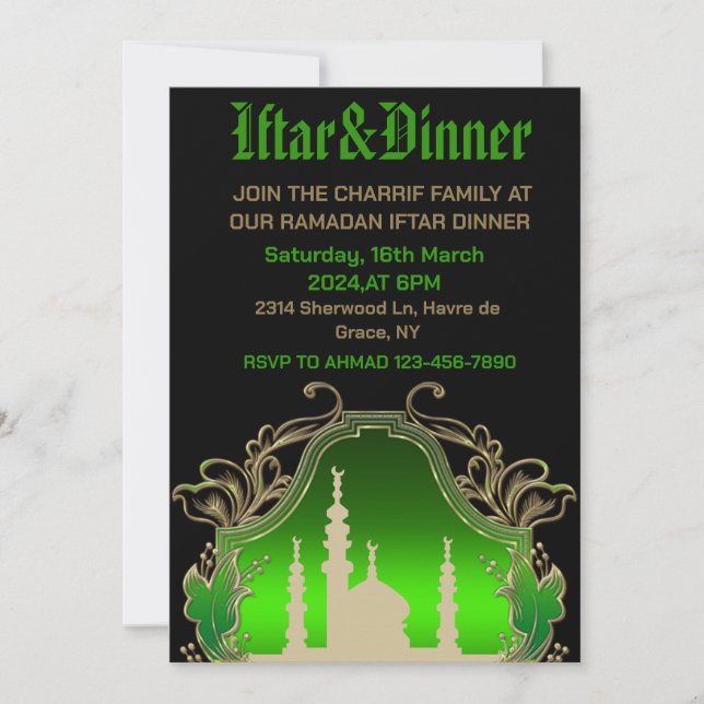 Invitación Ramadán Mubarak Kareem 2024 fiesta de iftar (Anverso)
