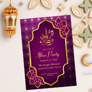 Invitación Ramadan Mubarak Purple Golden Floral Iftar Fiesta