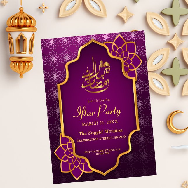 Invitación Ramadan Mubarak Purple Golden Floral Iftar Fiesta (Subido por el creador)