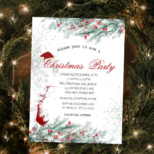 Invitación Ramas Bayas,Vidrio,Festejo Empresarial de Navidad