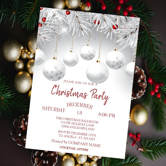 Invitación Ramas Blancas Bolas Fiesta de Navidad de la Empres (Subido por el creador)