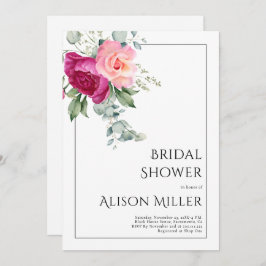 Invitación Ramas con flores rosa rosadas con ducha de novia