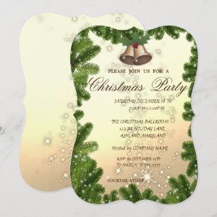 Invitación Ramas de árbol, Campana, Fiesta de Navidad de la e