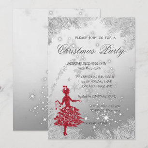 Invitación Ramas de árbol, chica fiesta de Navidad corporativ