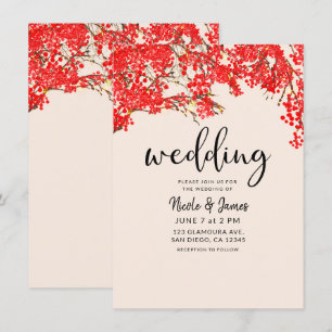 Invitación Ramas de árbol de bayas rojas rústicas para bodas