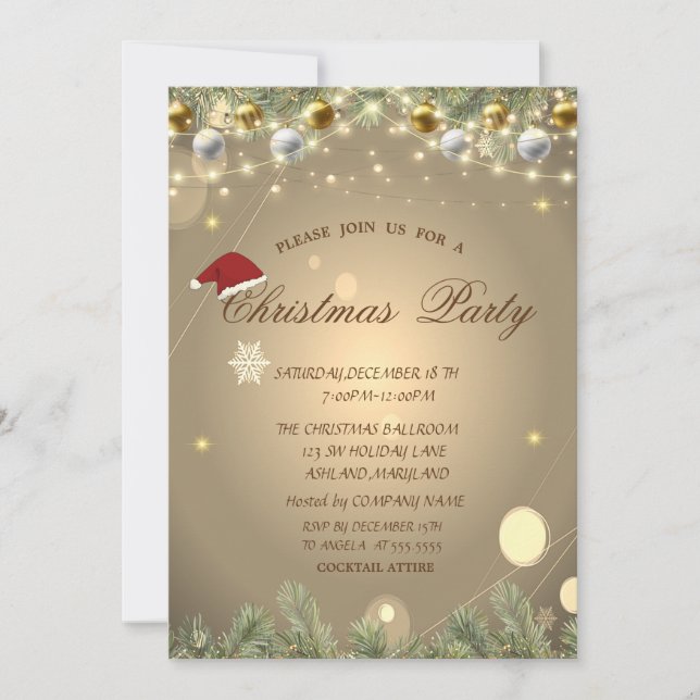 Invitación Ramas De árbol De Navidad Bolas Compañía De Navida (Anverso)
