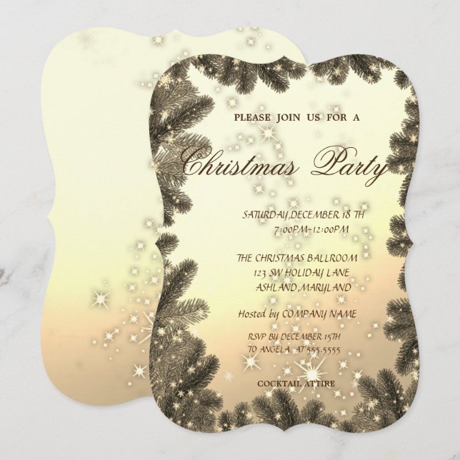 Invitación Ramas de árbol de Navidad, Fiesta de Navidades cor (Anverso / Reverso)