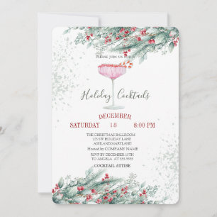 Invitación Ramas de árbol de pino bayas rojas bebida Navidad 