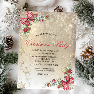 Invitación Ramas de árbol de pino copos de oro fiesta