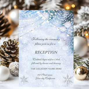 Invitación Ramas de árbol de pino, luces de cadena de nieve b