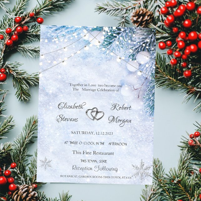Invitación Ramas de árbol de pino, luces de cadena de nieve b (Subido por el creador)