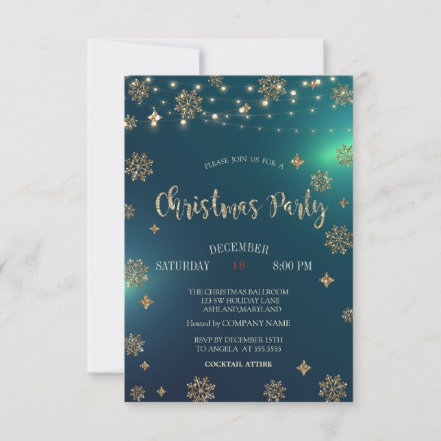 Invitación Ramas de árbol de pino, luces Fiesta de Navidad de (Anverso)