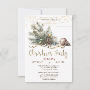 Invitación Ramas de árbol de pino, luces Fiesta de Navidad de