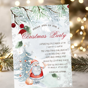 Invitación Ramas de árbol de pino Papá Noel Pájaro Navidad