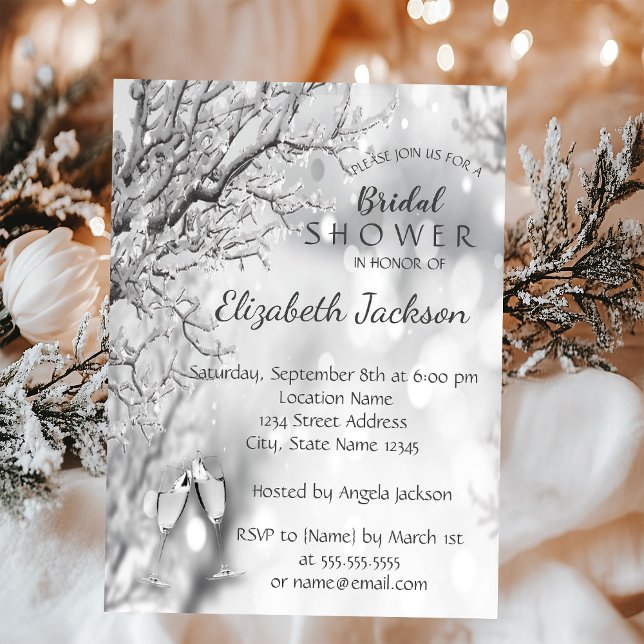 Invitación Ramas de árbol de plata, ducha de novia de cristal (Subido por el creador)