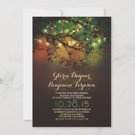 Invitación Ramas de árbol rústicas y boda de luces de cadena