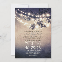 Invitación Ramas de árbol rústicas y boda de luces de cadena