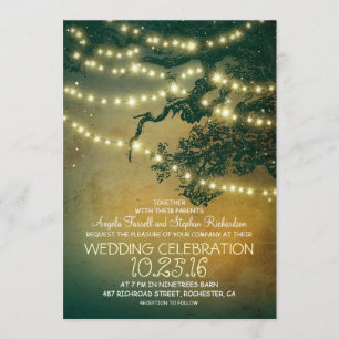 Invitación Ramas de árbol rústicas y boda de luces de cadena