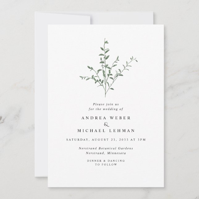 Invitación Ramas De Árbol Simples Hojas Botánicas Boda (Anverso)