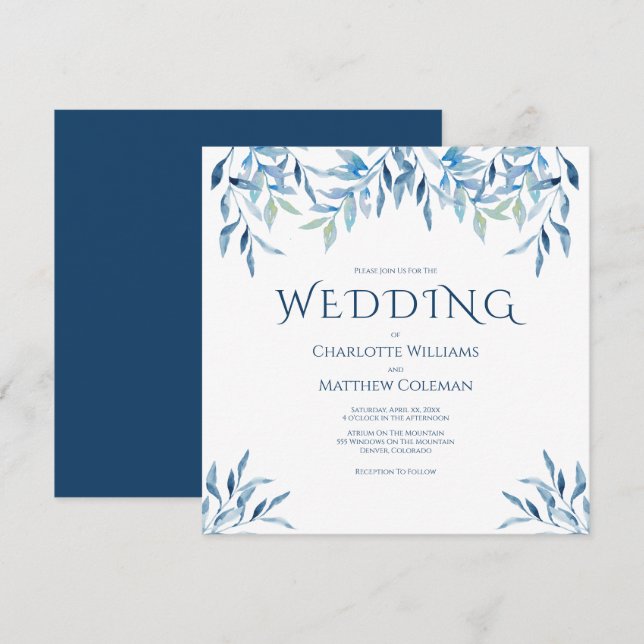 Invitación Ramas de Blue Willow, acuarela, Boda (Anverso / Reverso)