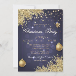 Invitación Ramas de Bolas de Navidad de Oro Compañía de Navid