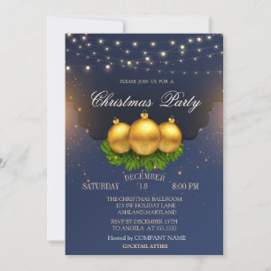 Invitación Ramas de bolas de Navidad Empresa Azul de Navidad