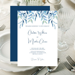 Invitación Ramas de color azul, Boda acuarela