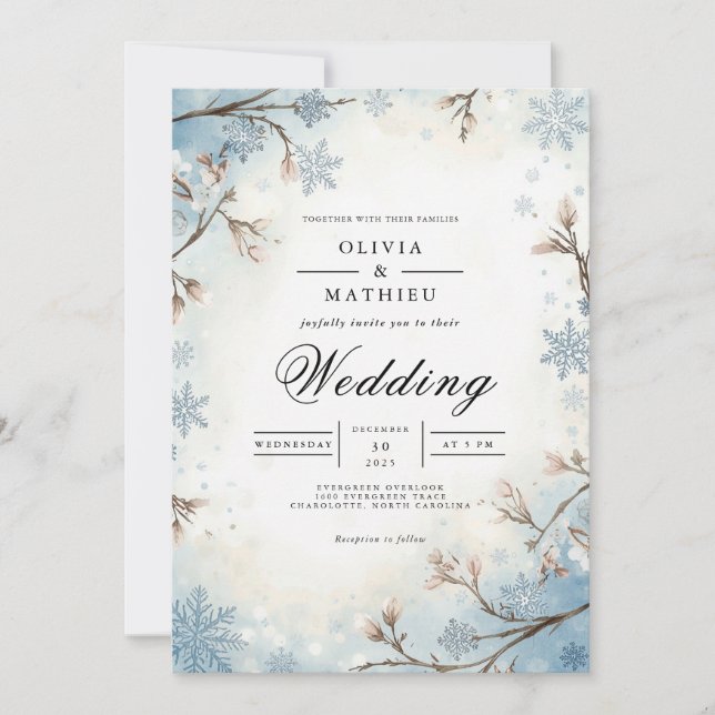 Invitación Ramas de escarcha Boda de Invierno Azul (Anverso)
