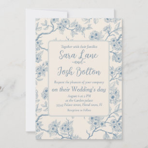 Invitación Ramas de flor de cerezo en azul y blanco apagado